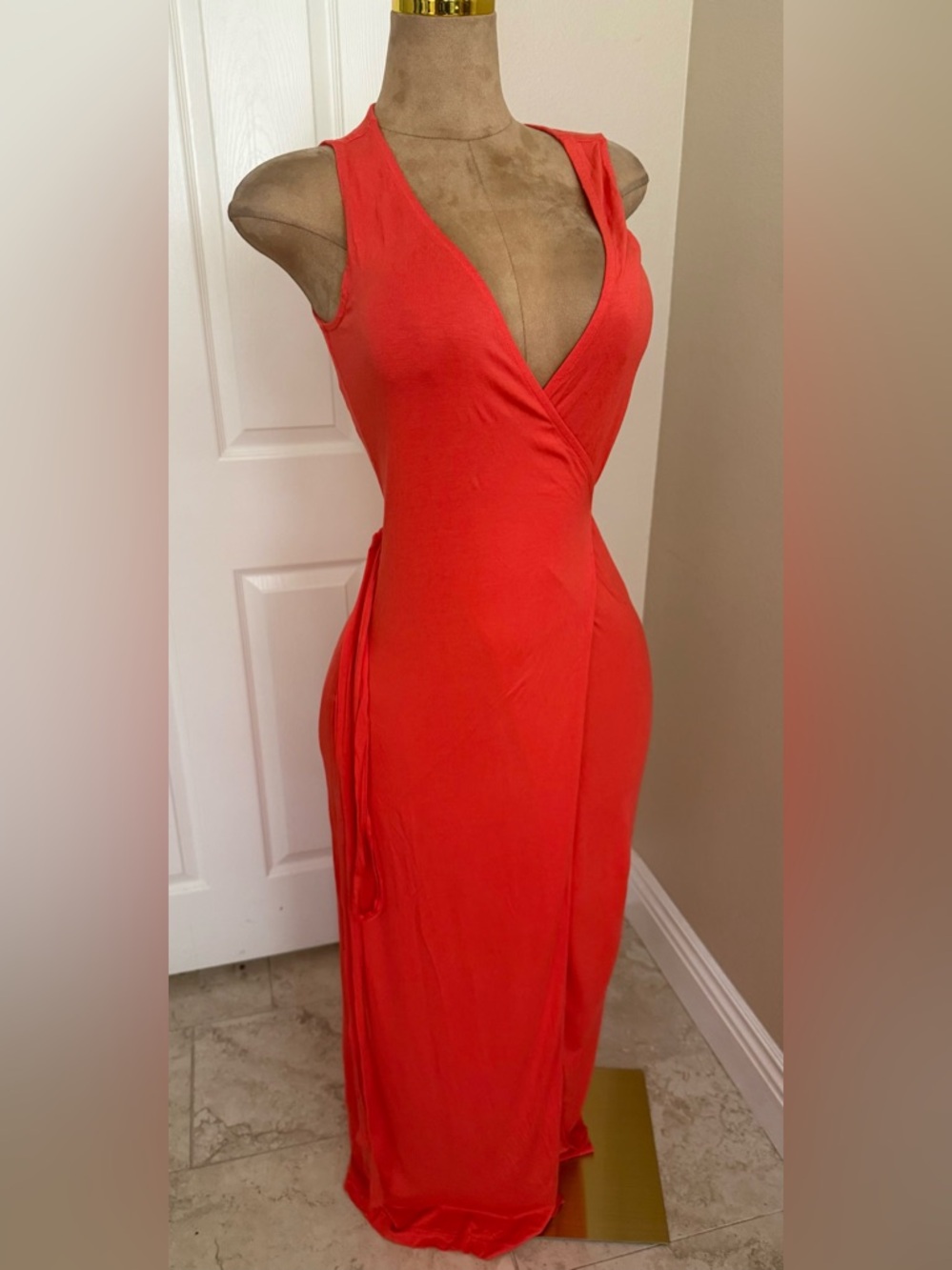 Red Sleeveless Wrap Maxi Dress - VENUS